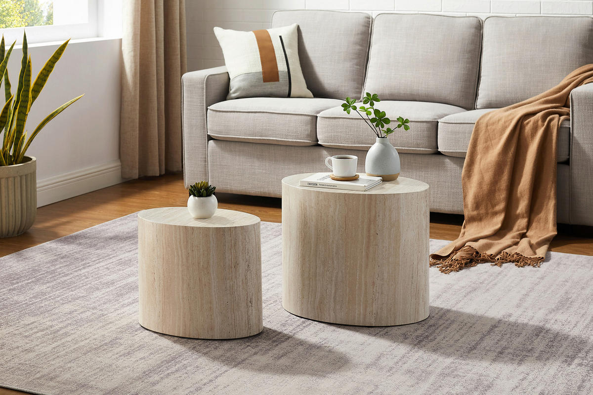 COUCHTISCHSET oval Beige  - Beige, MODERN, Holzwerkstoff (48-40/33-24,5/40-33cm) - Livetastic