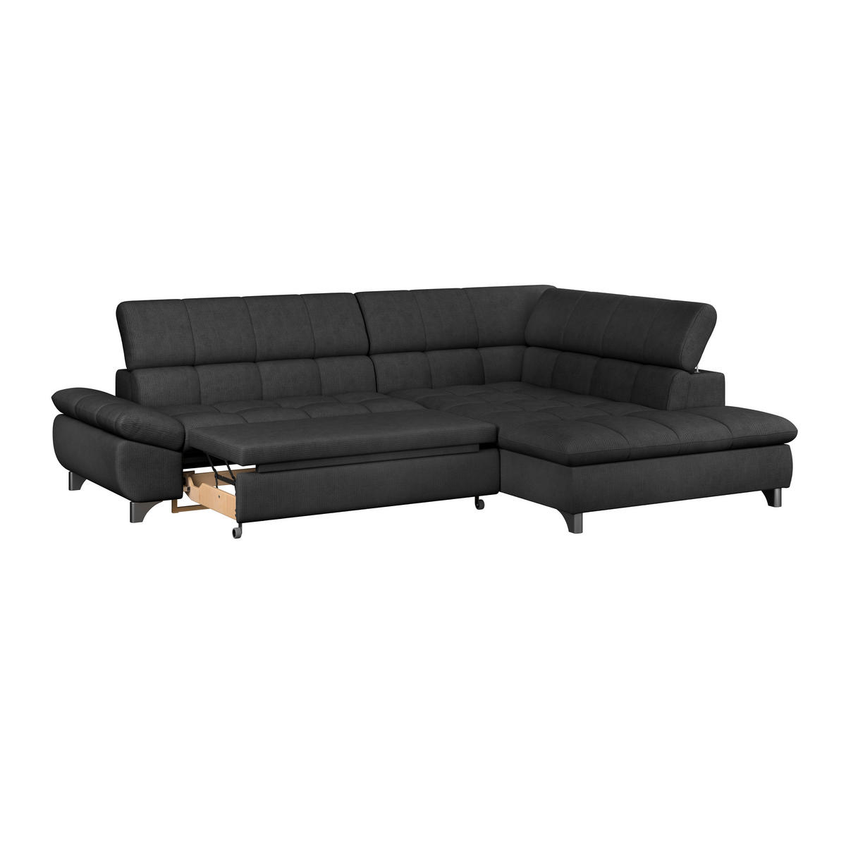 ECKSOFA Schwarz Chenille  - Chromfarben/Schwarz, KONVENTIONELL, Textil/Metall (312/234cm) - Livetastic