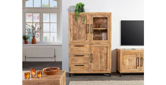 HIGHBOARD  95/145/40 cm 3 Schublade(n)  - Schwarz/Naturfarben, Design, Glas/Holz (95/145/40cm) - Landscape