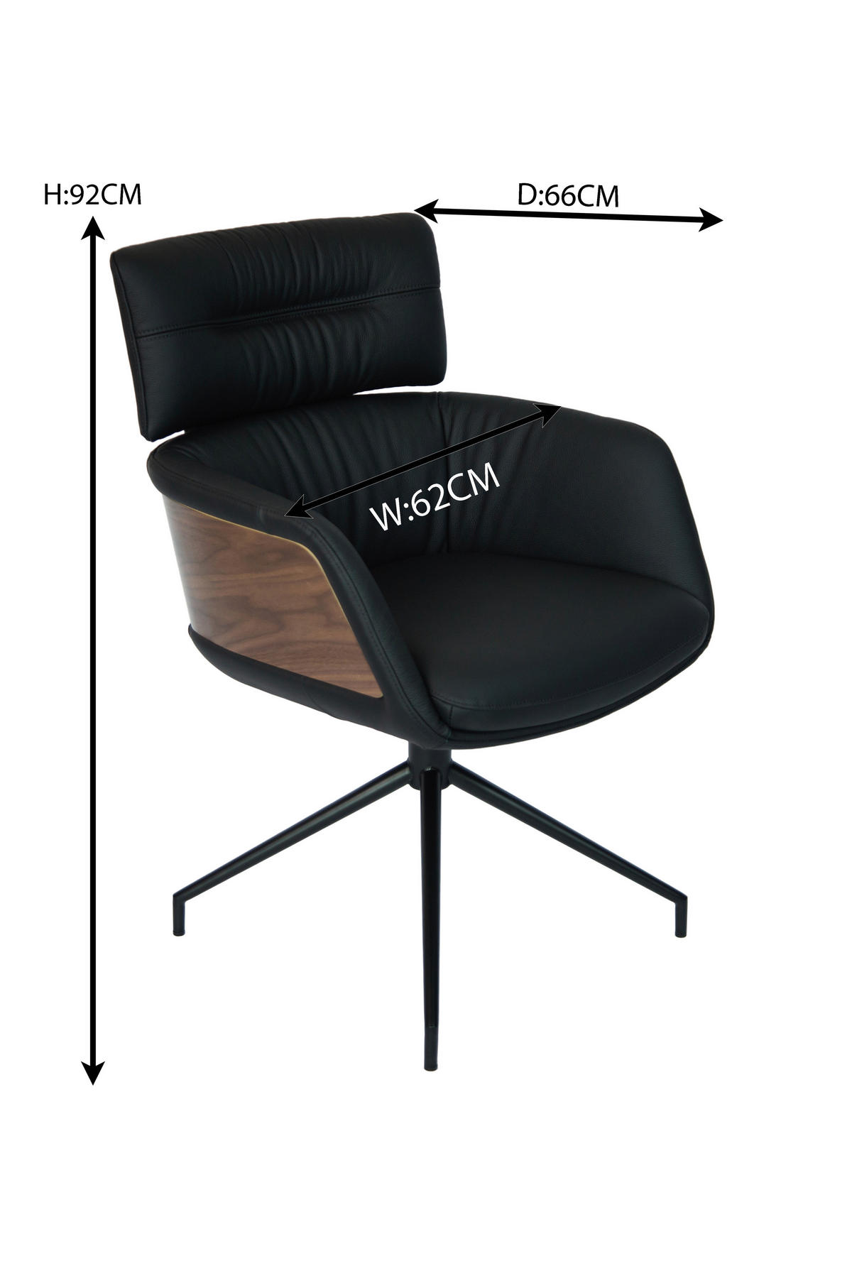 ARMLEHNSTUHL  in Eisen Echtleder pigmentiert  - Walnussfarben/Schwarz, Design, Leder/Holz (62/92/66cm) - Dieter Knoll