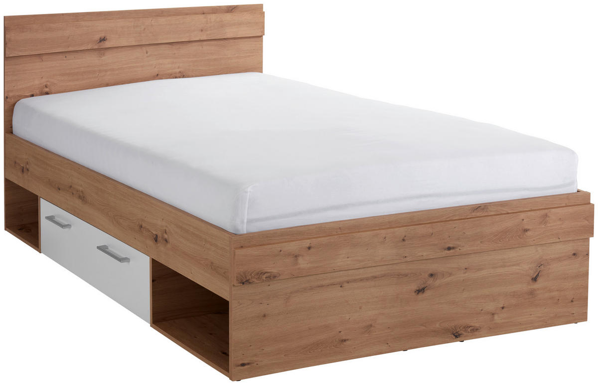 BETT 120/200 cm  in Weiß, Eiche Artisan  - Eiche Artisan/Weiß, MODERN (120/200cm) - Ondega