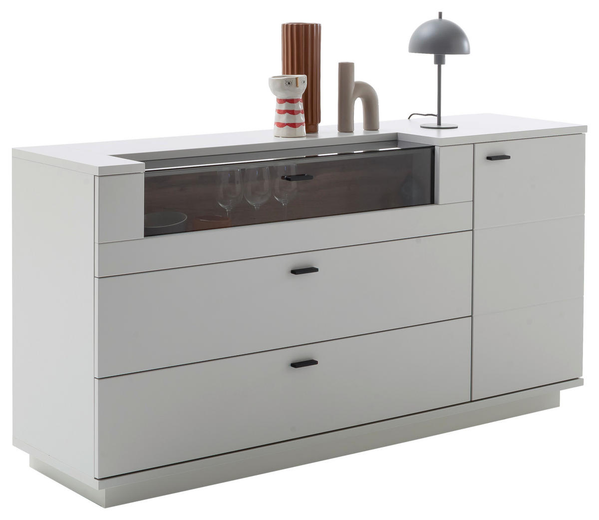 SIDEBOARD Weiss, Eichefarben  165/84/44 cm  - Weiss/Eichefarben, Design, Glas/Holzwerkstoff (165/84/44cm) - Stylife
