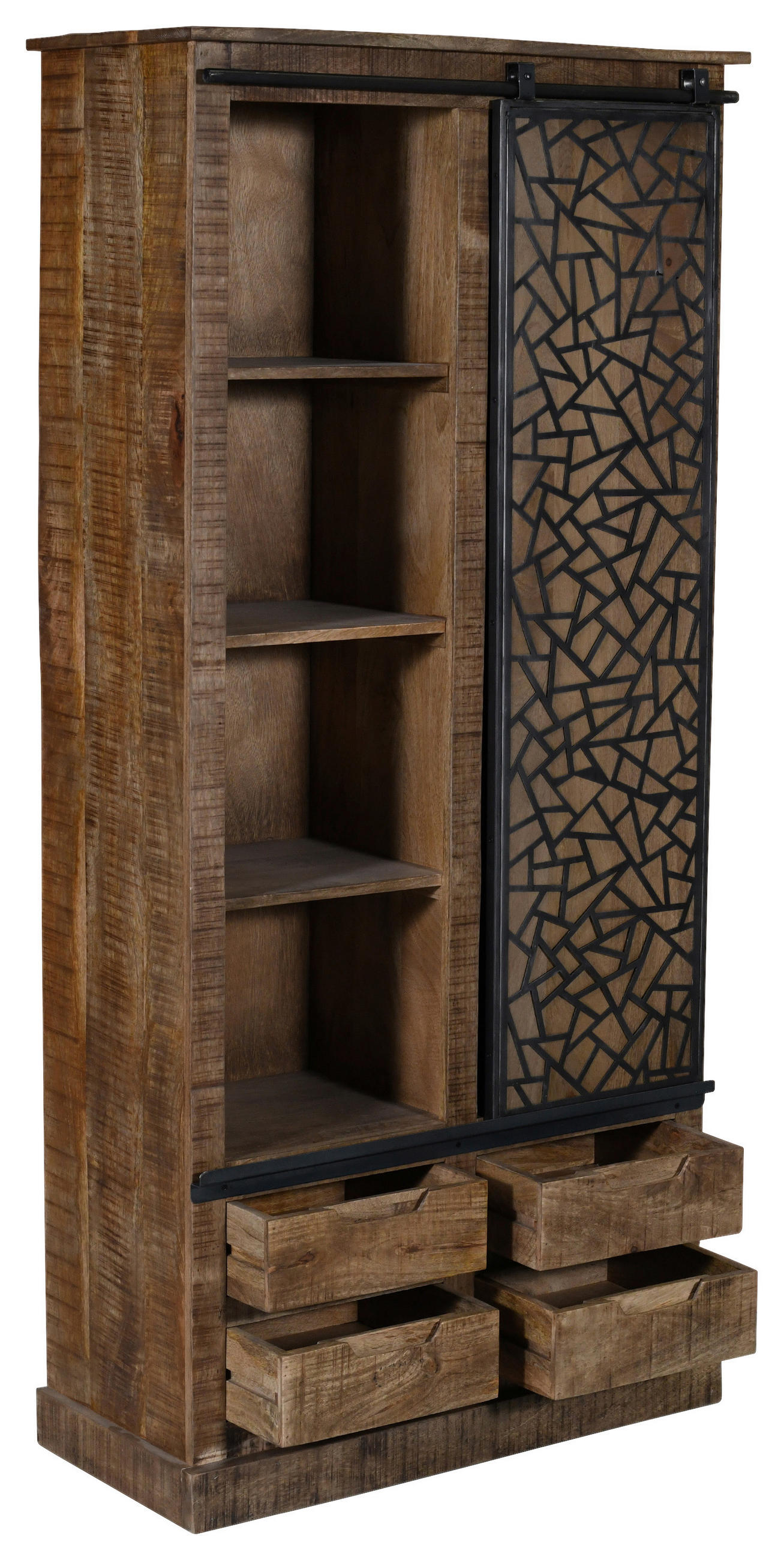 REGAL Mangoholz massiv Grau, Naturfarben  - Anthrazit/Naturfarben, Natur, Holz/Metall (90/190/40cm) - MID.YOU
