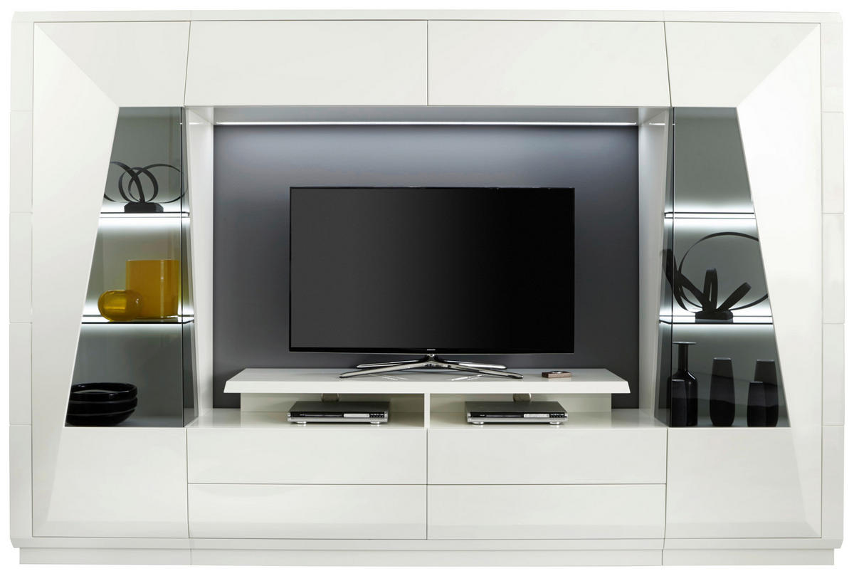 SZEKRÉNYSOR fehér  - fehér, Design, faalapú anyag/üveg (300/200/48cm) - Novel