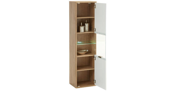 HÄNGEVITRINE in Eichefarben, Weiß - Edelstahlfarben/Eichefarben, Design, Glas/Holzwerkstoff (41/151/32cm) - Hom`in