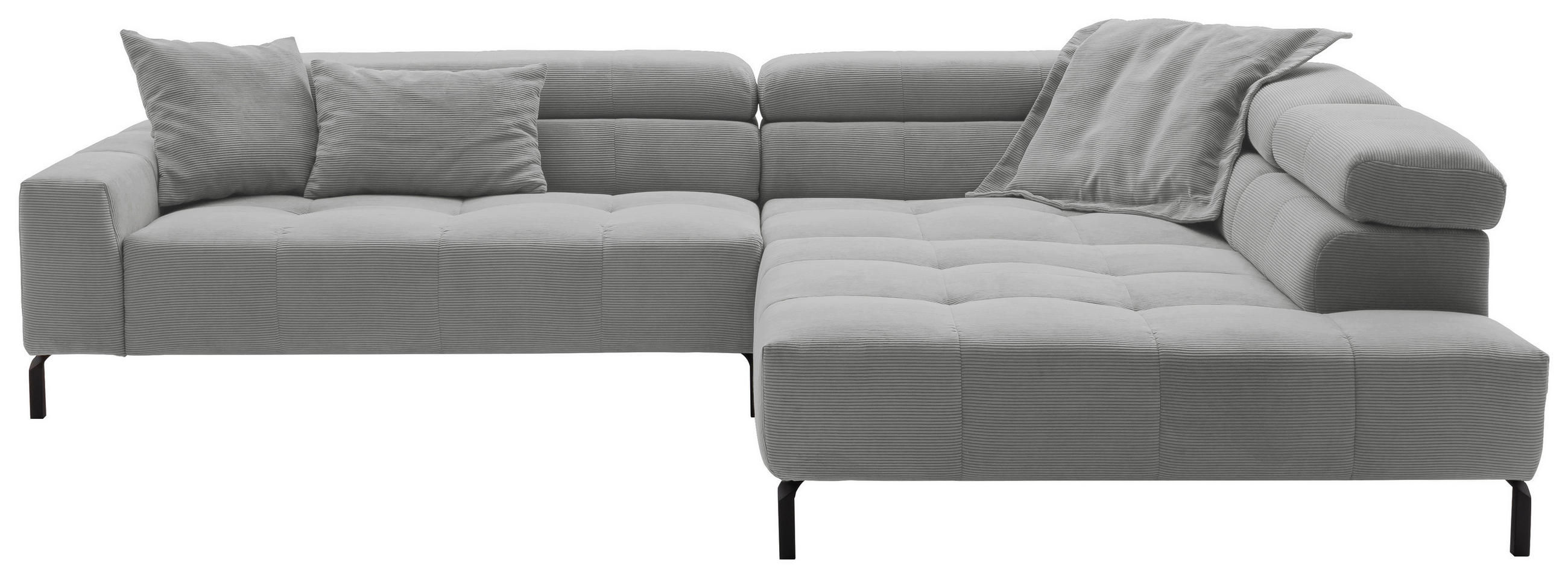 ECKSOFA in Feincord Grau  - Schwarz/Grau, Konventionell, Textil/Metall (311/219cm) - Hom`in