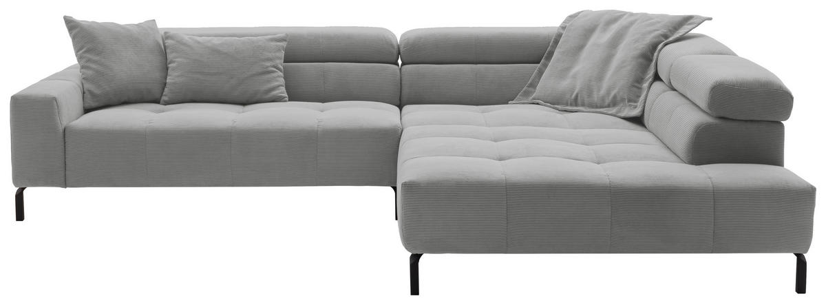 ECKSOFA in Feincord Grau  - Schwarz/Grau, Konventionell, Textil/Metall (311/219cm) - Hom`in