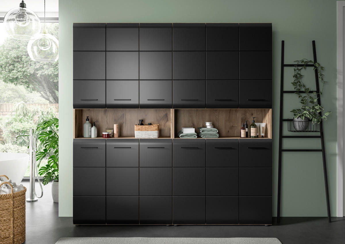 HOCHSCHRANK 180/185/30 cm  - Eiche dunkel/Schwarz, Basics, Holzwerkstoff/Kunststoff (180/185/30cm) - MID.YOU