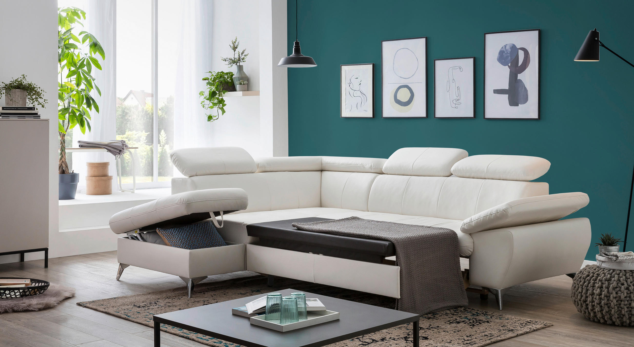 Thumbnail - Livetastic Ecksofa, Weiß, Textil, Ottomane links, L-Form, 256x209 cm, Made in EU, Typenauswahl, Stoffauswahl, seitenverk...