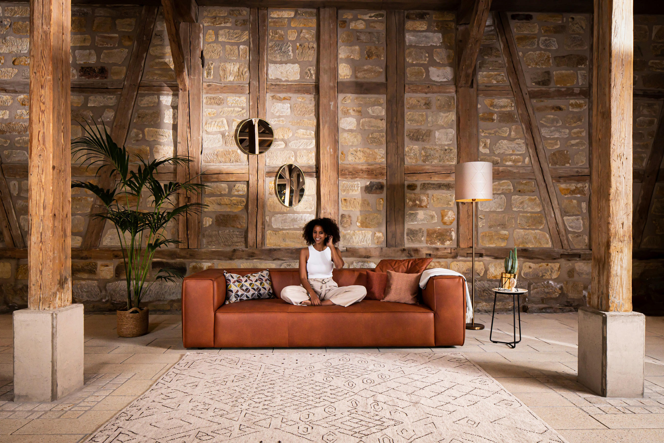3-SITZER-SOFA in Echtleder Cognac  - Cognac/Schwarz, MODERN, Leder/Kunststoff (260/66/104cm) - W.Schillig