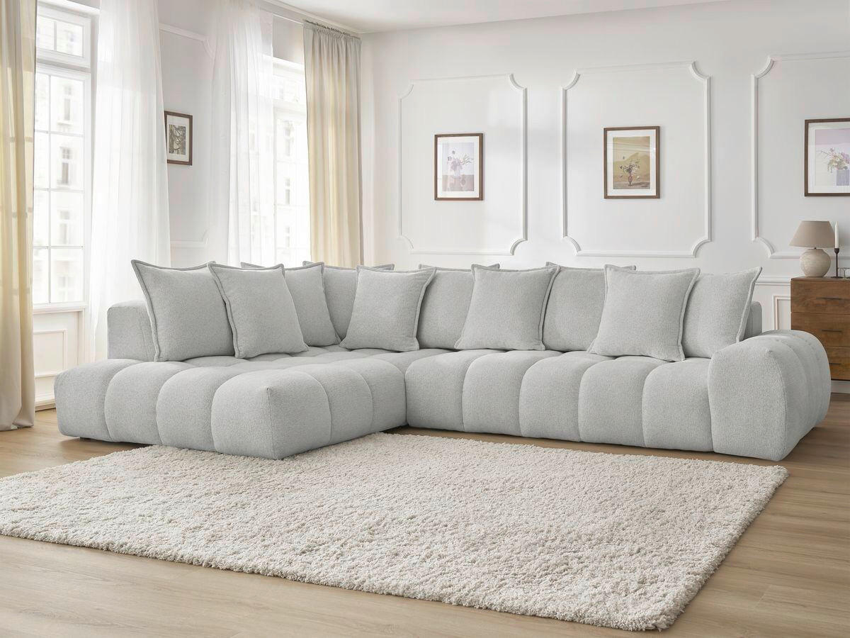 ECKSOFA Ottomane links  EVEREST Hellgrau Flachgewebe  - Hellgrau/Schwarz, MODERN, Kunststoff/Textil (210/352cm)