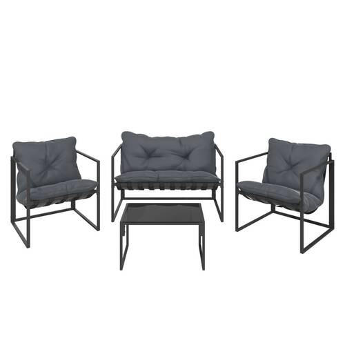 GARTENSET beschichtet Stahl  - Dunkelgrau/Schwarz, MODERN, Glas/Textil - Ambia Garden
