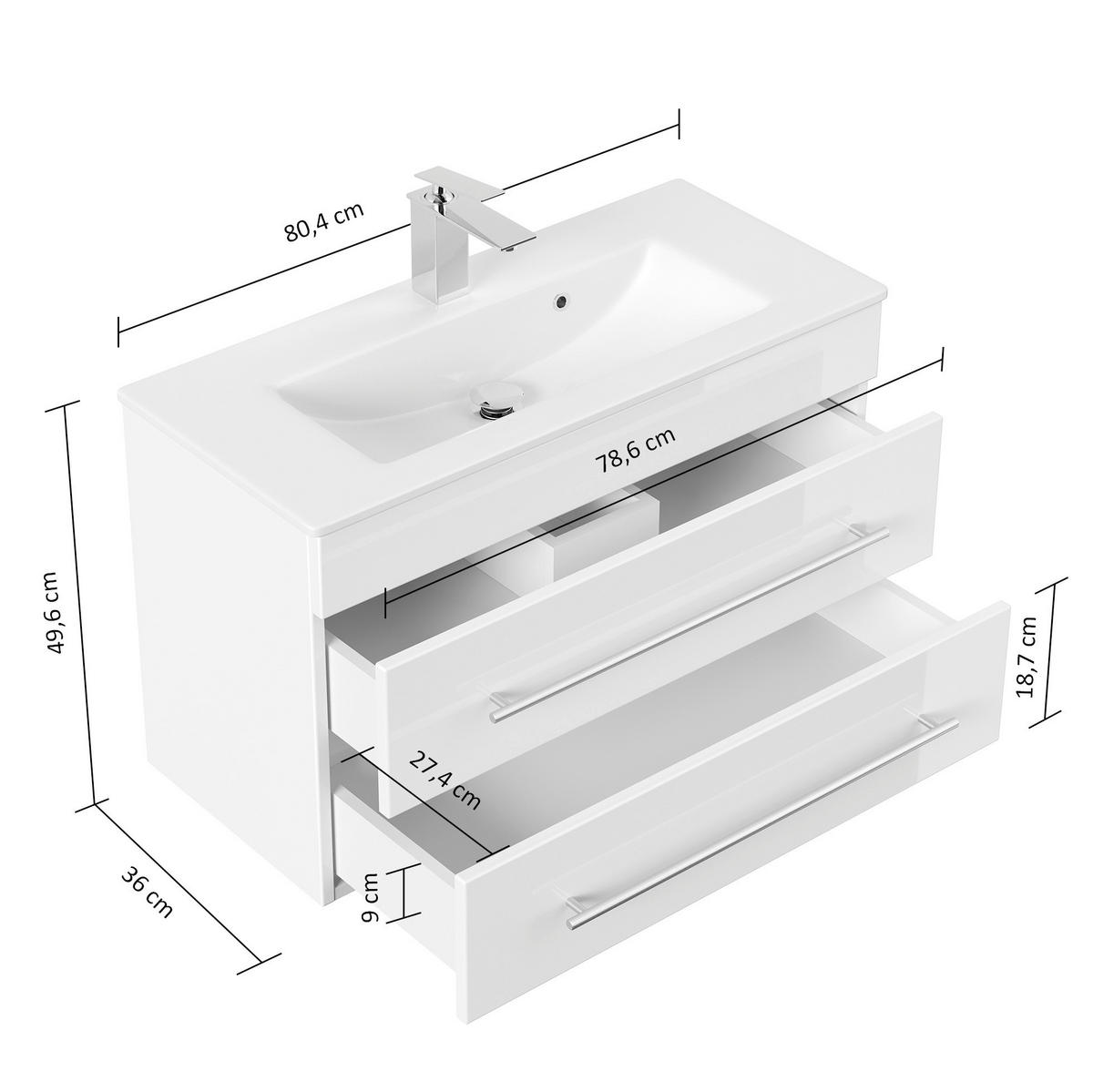 BADEZIMMER  in 80,4 cm  - Weiß Hochglanz/Silberfarben, MODERN, Keramik/Holzwerkstoff (80,4cm) - MID.YOU