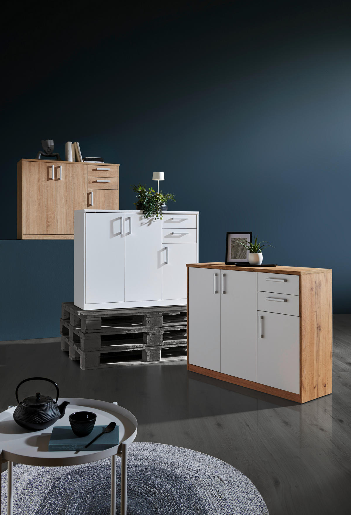 KOMÓD 106/84/36 cm  - ezüst/fekete, Konventionell, faalapú anyag/fém (106/84/36cm) - Xora