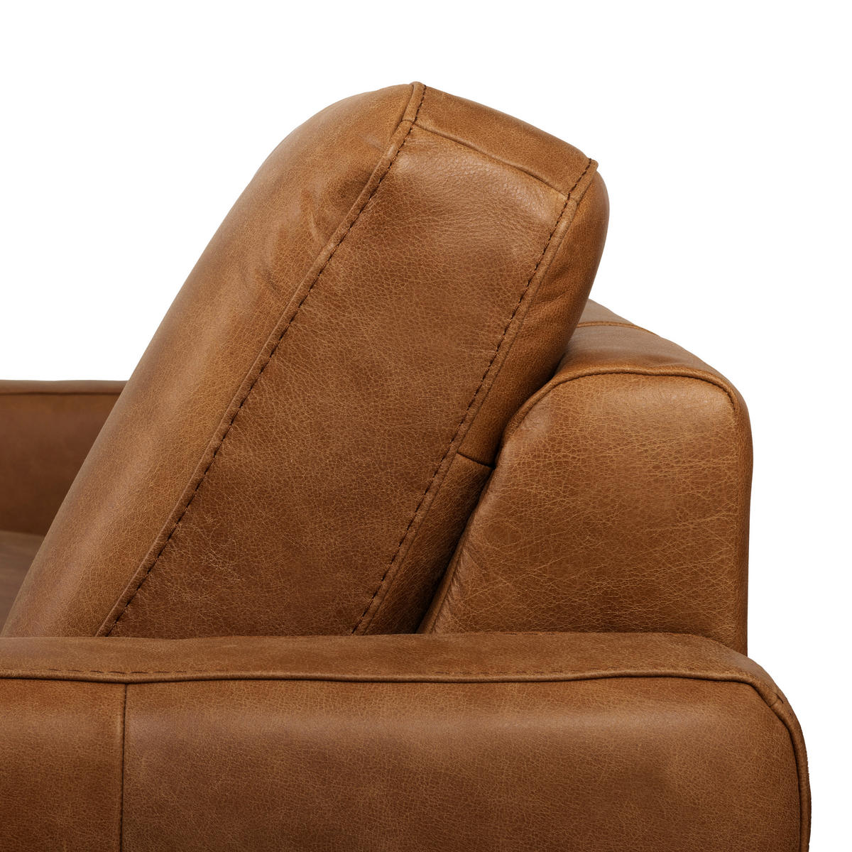 3,5-SITZER SPRING Echtleder Cognac  - Cognac/Schwarzchrom, Design, Leder/Metall (207/85/92cm) - Livetastic