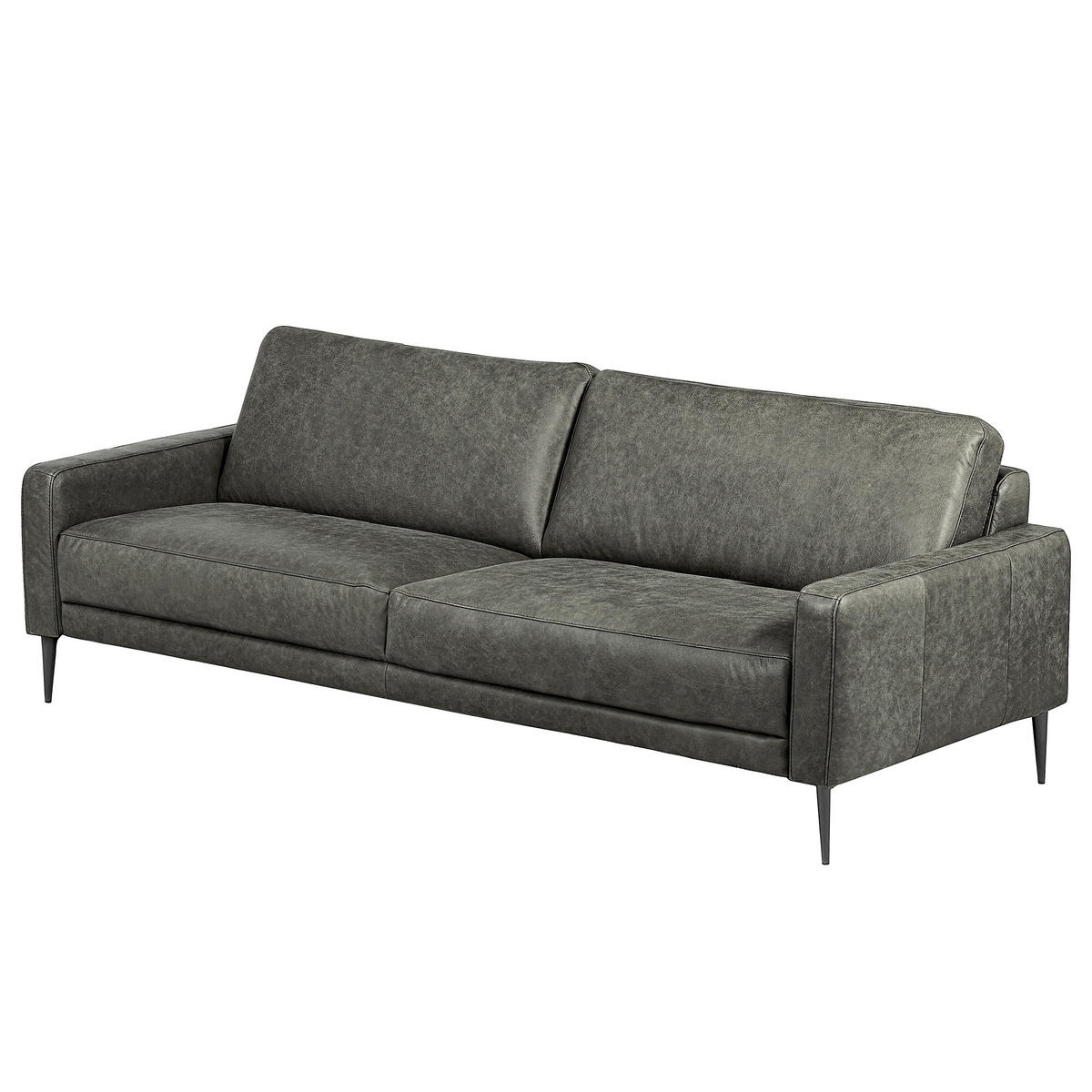 3,5-SITZER SPRING in Lederlook Echtleder Grau  - Schwarzchrom/Grau, Design, Leder/Textil (207/85/92cm) - Livetastic