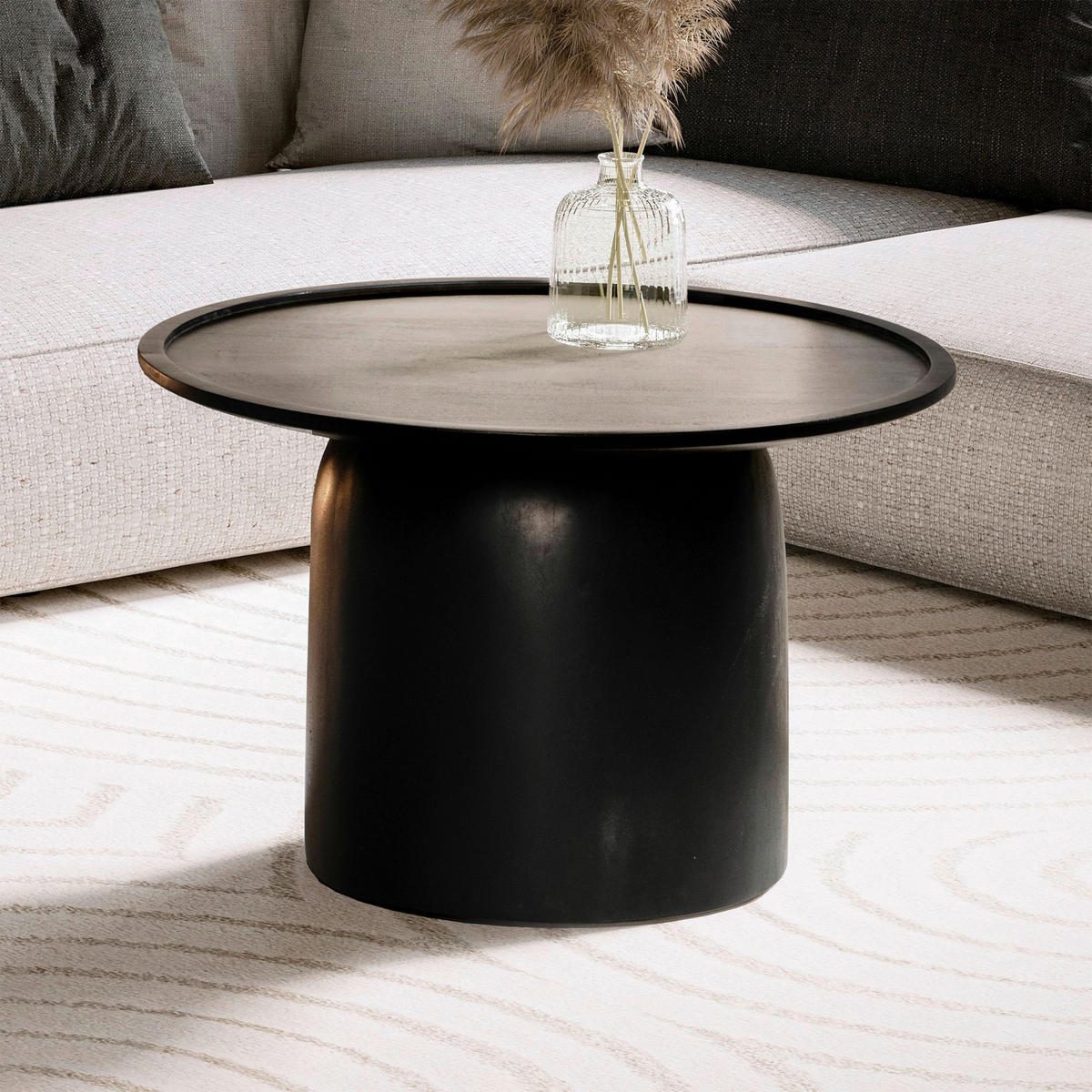 COUCHTISCH Mangoholz massiv rund Schwarz  - Schwarz, Design, Holz (60/40cm) - MID.YOU