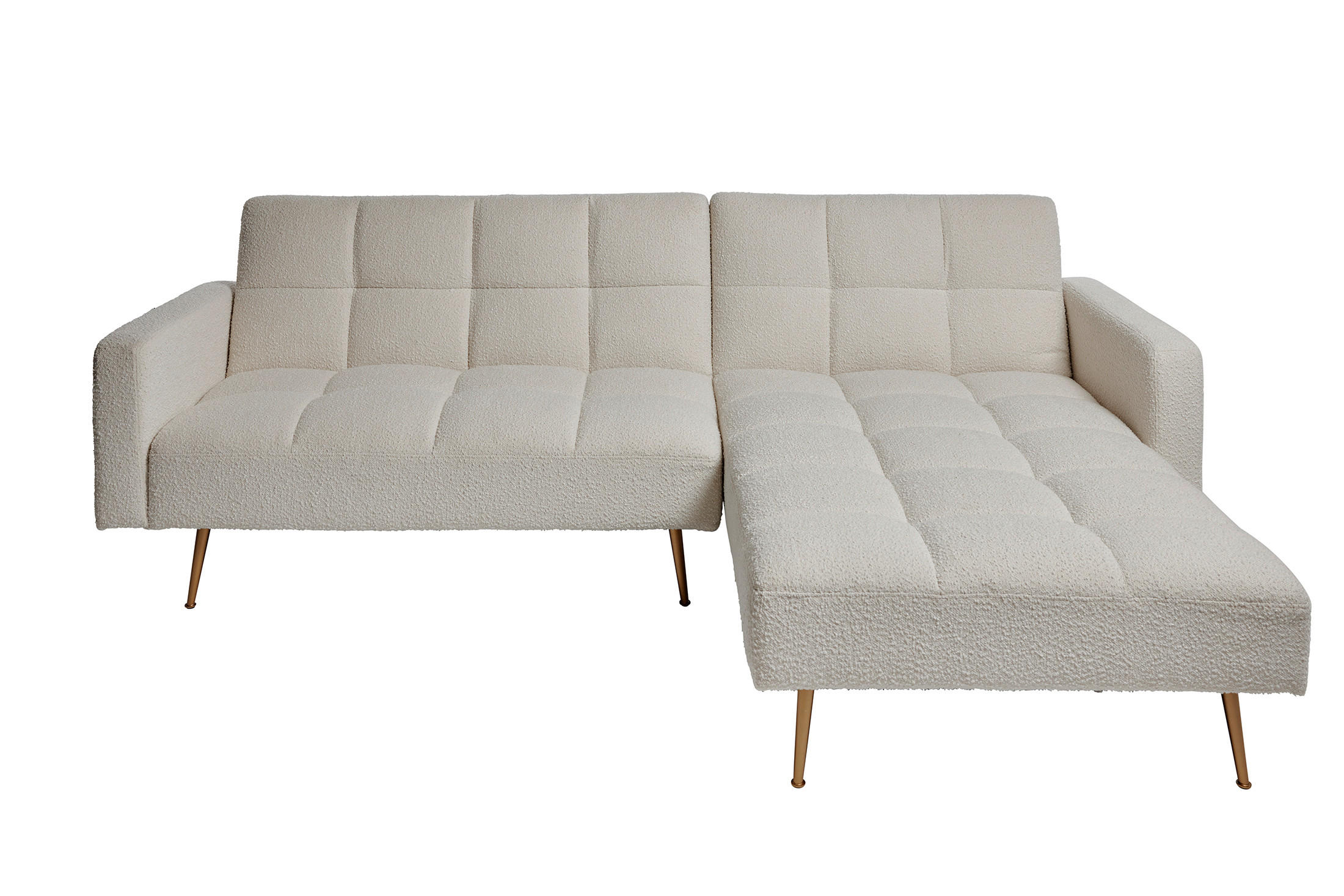 ECKSCHLAFSOFA CHILLAX POSH CORNER EU Elfenbein Bouclé  - Elfenbein/Goldfarben, MODERN, Holz/Textil (244/150cm) - Livetastic
