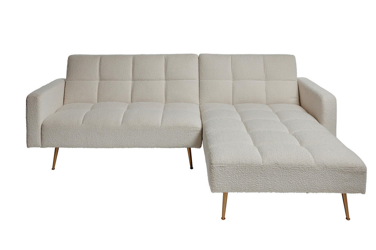 ECKSCHLAFSOFA CHILLAX POSH CORNER EU Elfenbein Bouclé  - Elfenbein/Goldfarben, MODERN, Holz/Textil (244/150cm) - Livetastic