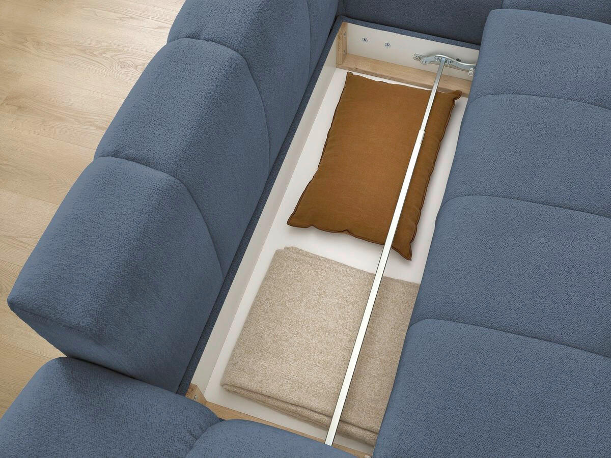 ECKSCHLAFSOFA EVEREST  mit Rücken echt, Armteil links, Armteil rechts Flachgewebe Dunkelblau  - Schwarz/Dunkelblau, MODERN, Kunststoff/Textil (318/180cm) - Livetastic