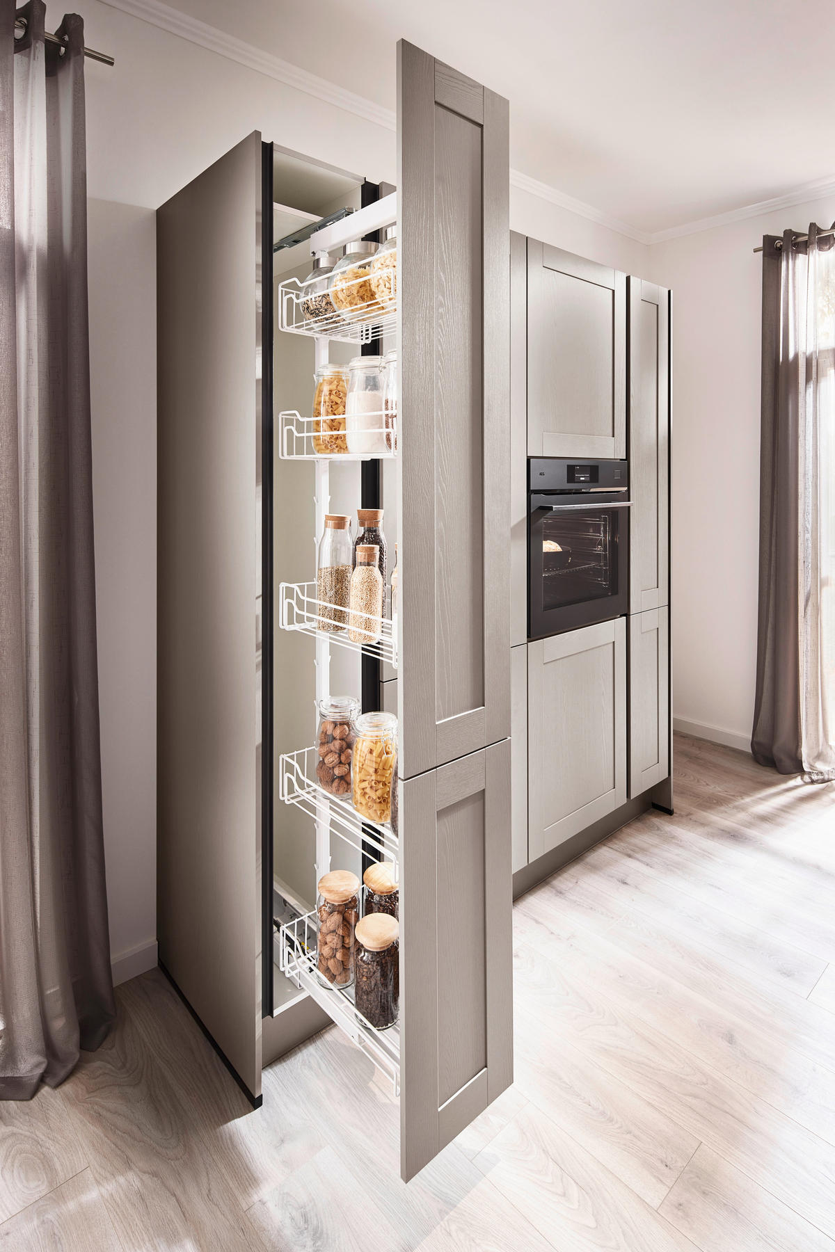 EINBAUKÜCHE   - Eichefarben/Grau, Design, Holzwerkstoff - Xora