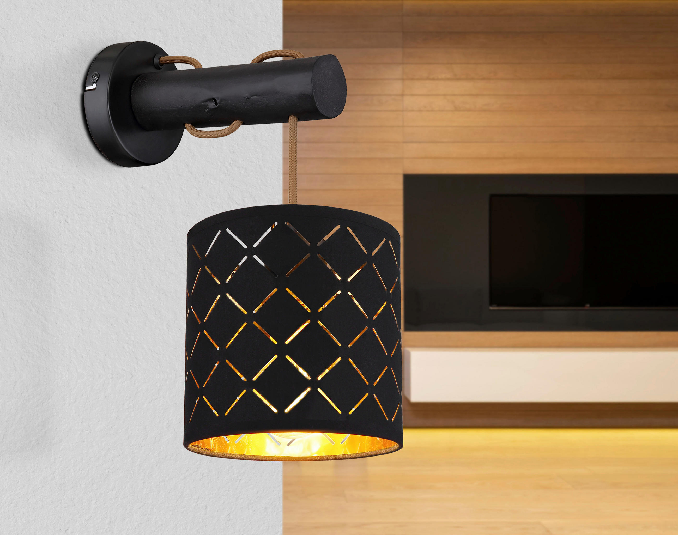 WANDLEUCHTE 15/25/36 cm   - Goldfarben/Schwarz, KONVENTIONELL, Holz/Textil (15/25/36cm) - Globo