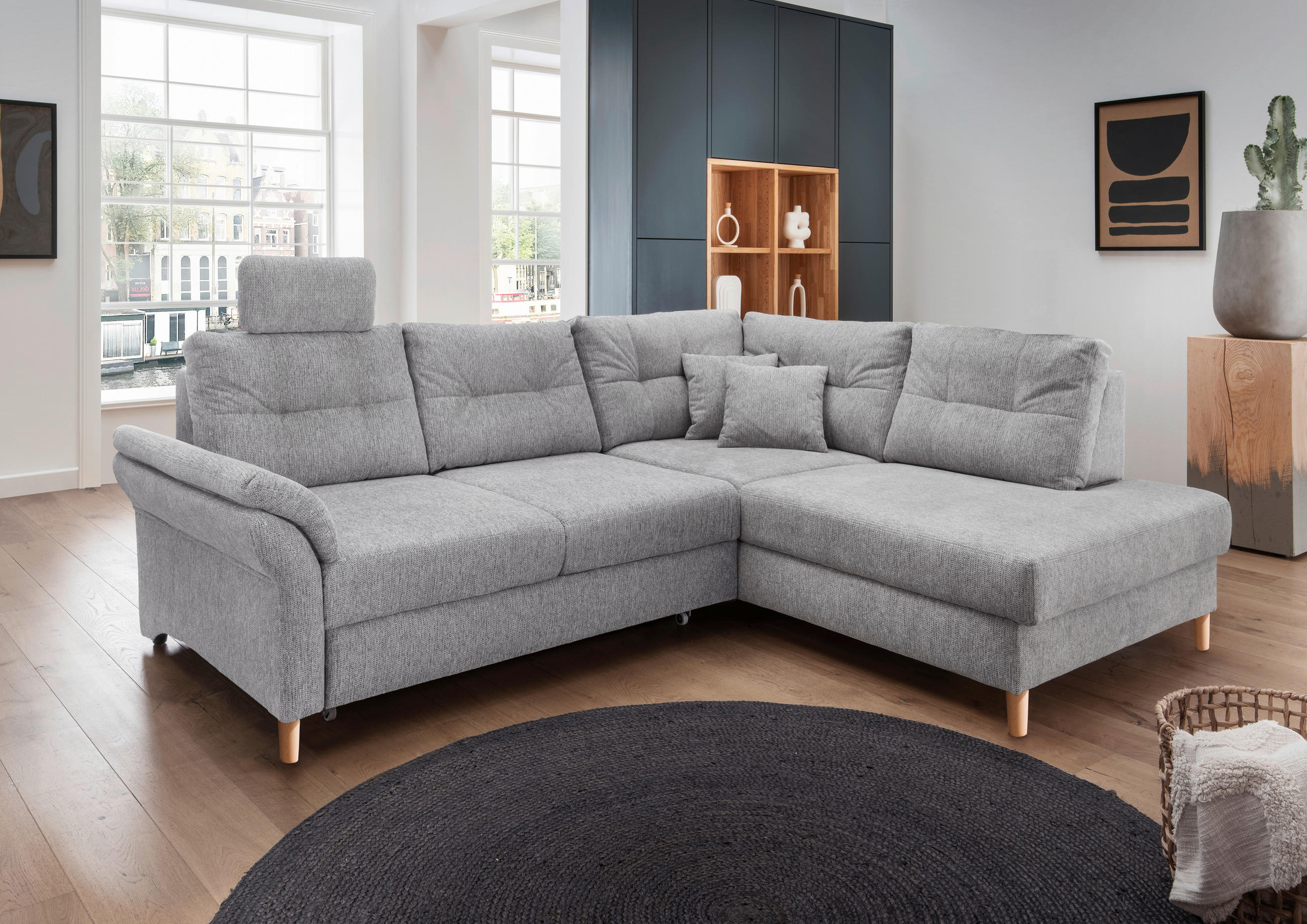 ECKSOFA Silberfarben Chenille  - Silberfarben/Naturfarben, MODERN, Holz/Textil (264/206cm) - Livetastic