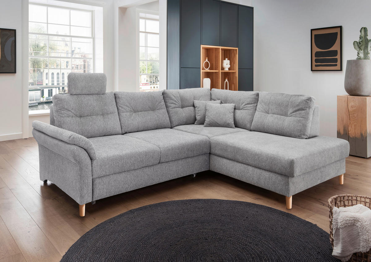 ECKSOFA in Chenille Silberfarben  - Silberfarben/Naturfarben, Modern, Holz/Textil (264/206cm) - Livetastic
