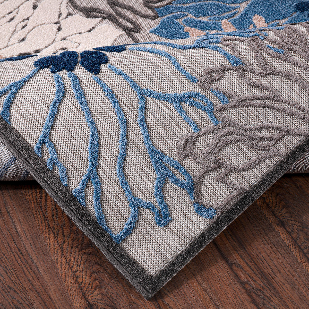 OUTDOORTEPPICH 240/330 cm Floral Grau, Blau  - Blau/Grau, LIFESTYLE, Kunststoff/Textil (240/330cm)