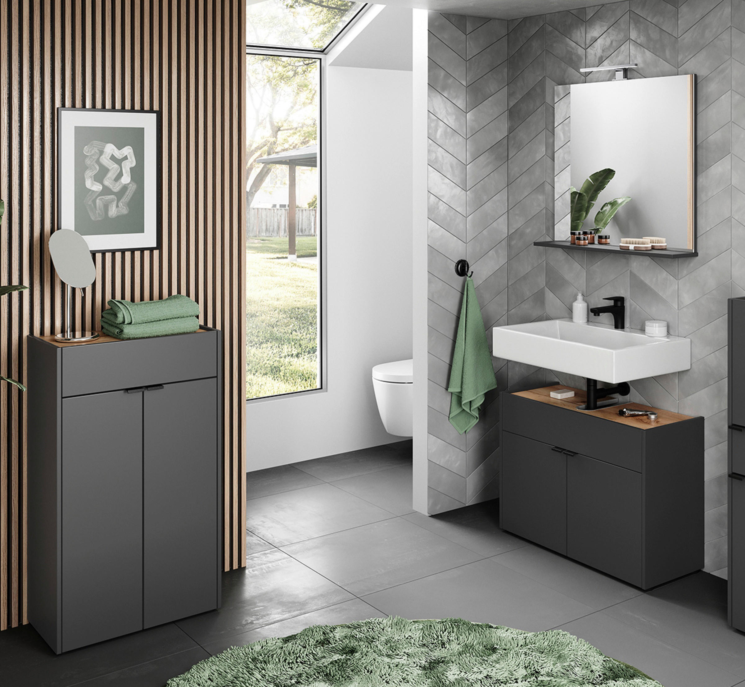 BADEZIMMER 3-teilig  in 151 cm  - Eichefarben/Schwarz, MODERN, Holzwerkstoff/Kunststoff (151cm) - Germania