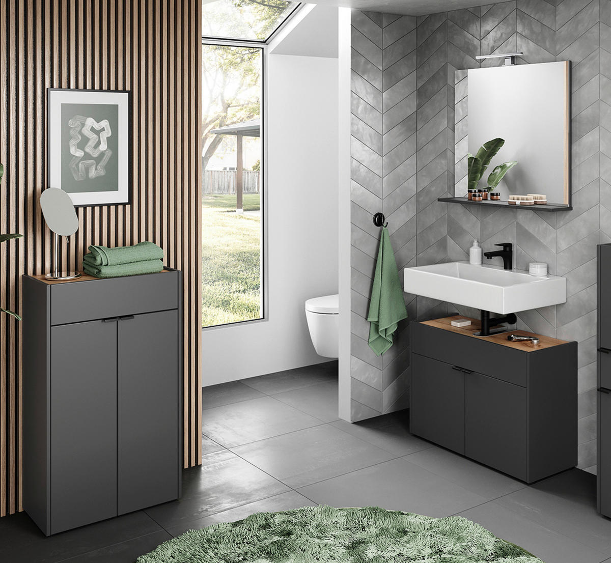 BADEZIMMER 3-teilig  in 151 cm  - Eichefarben/Schwarz, MODERN, Holzwerkstoff/Kunststoff (151cm) - Germania