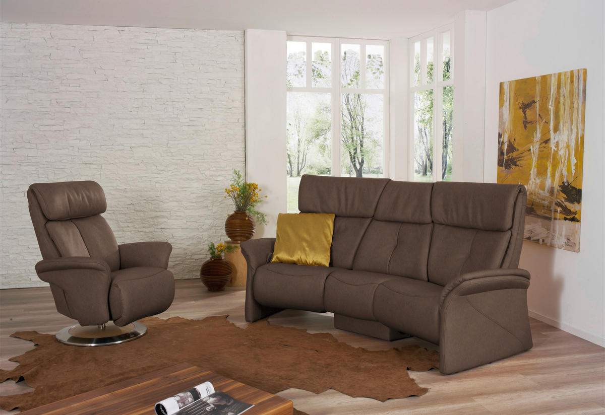 TRAPEZSOFA in Echtleder Dunkelbraun  - Dunkelbraun/Naturfarben, KONVENTIONELL, Leder/Holz (208/103/105cm) - Himolla Komfortklass