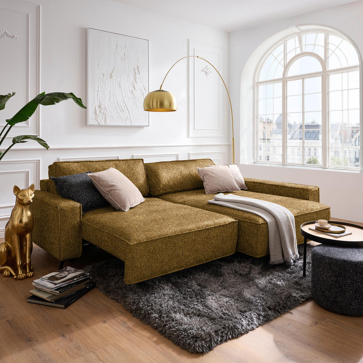 ECKSOFA  in Mikrofaser Senfgelb  246/164 cm  - Senfgelb/Schwarz, Design, Textil (246/164cm) - Sedda