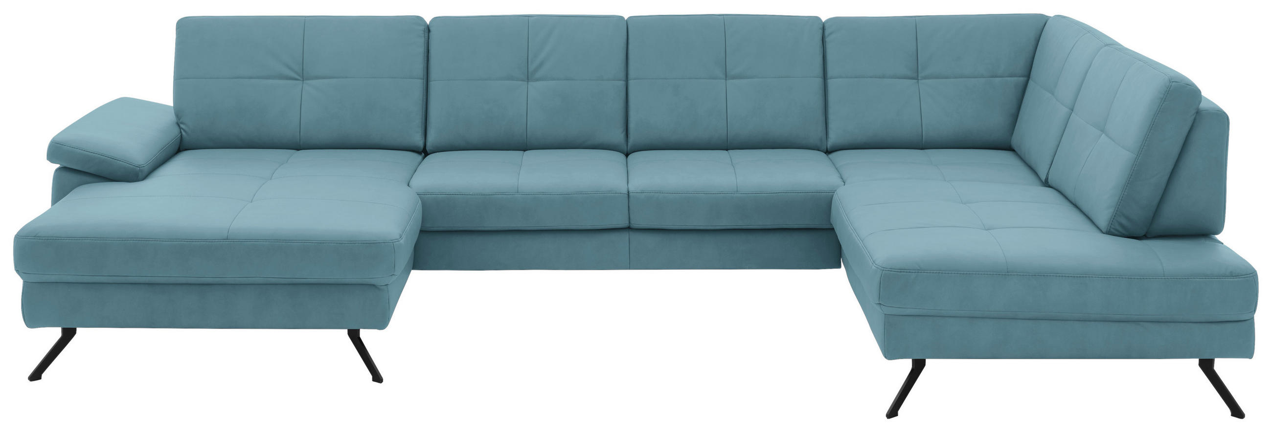 WOHNLANDSCHAFT Lederlook, Mikrofaser Blau  - Blau/Schwarz, Design, Textil/Metall (345/220cm) - Beldomo System