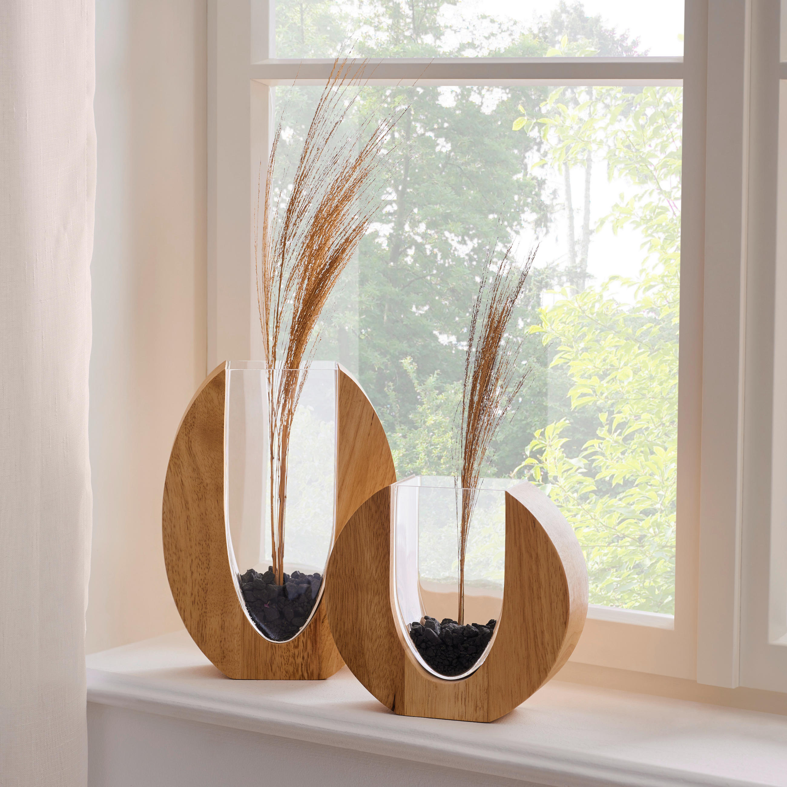 VASE 19,00 cm  - Transparent/Braun, Basics, Glas/Holz (20,50/19,00/7,00cm) - Leonardo