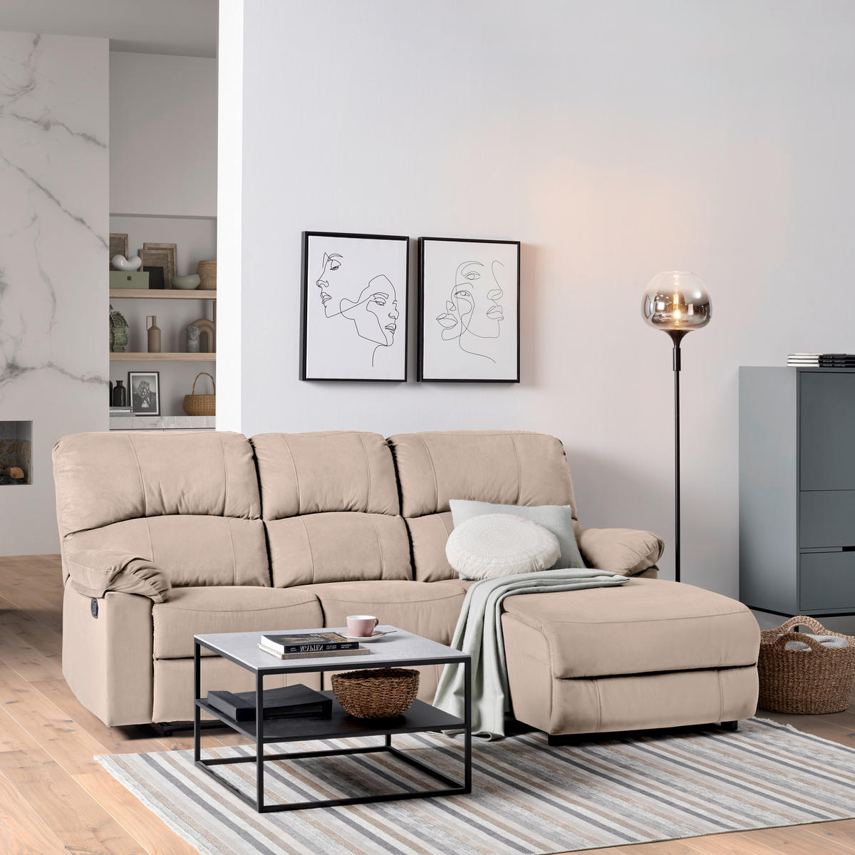 ECKSOFA Beige Webstoff  - Beige/Schwarz, Basics, Kunststoff/Textil (216/159cm) - P & B