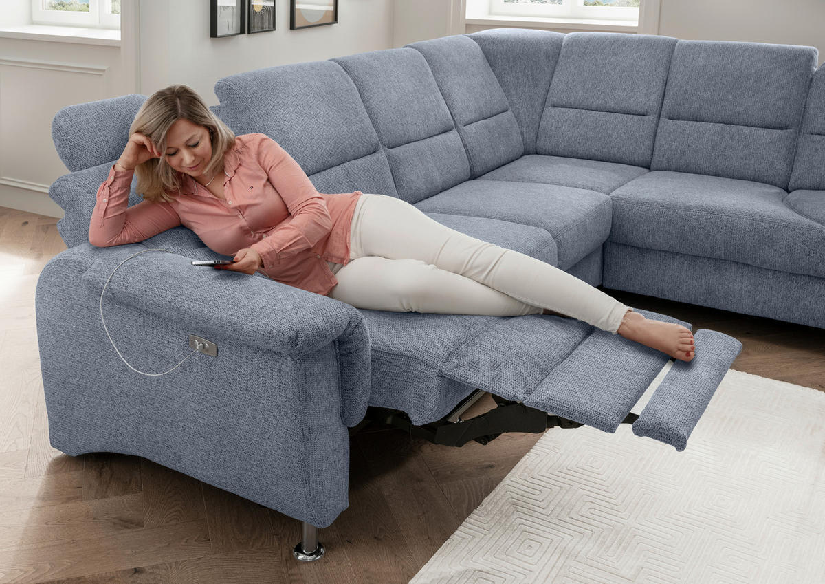 ECKSOFA in Chenille Hellblau  - Chromfarben/Hellblau, Modern, Textil/Metall (275/236cm) - Livetastic