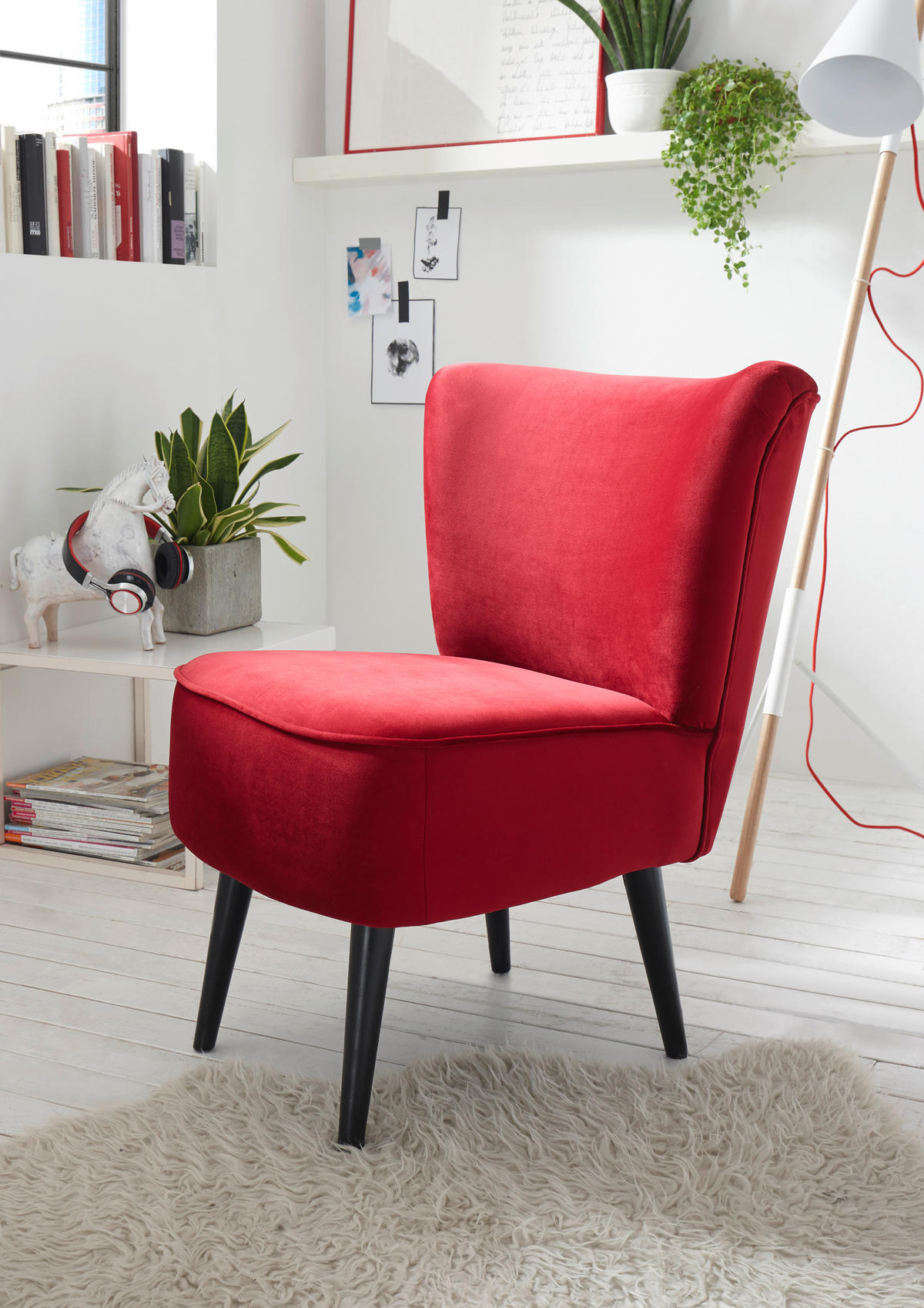 SESSEL Mikrovelours Rot    - Rot/Schwarz, Trend, Holz/Textil (65/89/70cm) - MID.YOU