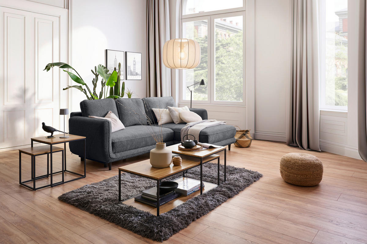 ECKSOFA in Struktur Grau  - Schwarz/Grau, Konventionell, Holz/Textil (247/170cm) - Carryhome