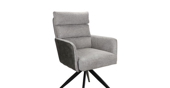 ARMLEHNSTUHL in Eisen Leinenoptik - Anthrazit/Hellgrau, Design, Textil/Metall (60/91/67cm) - Novel
