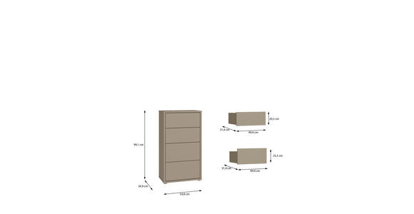 KOMMODE , 55/99/35 cm, 4 Schublade(n)  - Taupe/Silberfarben, Trend, Holzwerkstoff/Kunststoff (55/99/35cm) - Carryhome