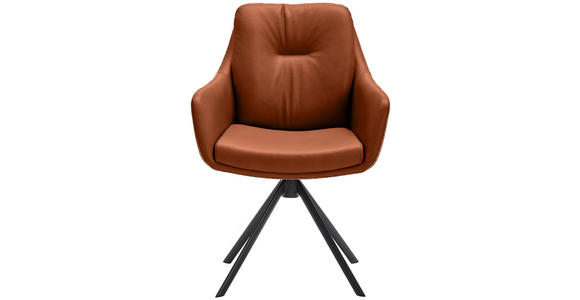 ARMLEHNSTUHL in Eisen Webstoff Kombination Echtleder/Stoff pigmentiert - Cognac/Schwarz, Design, Leder/Textil (62/90/65cm) - Waldwelt