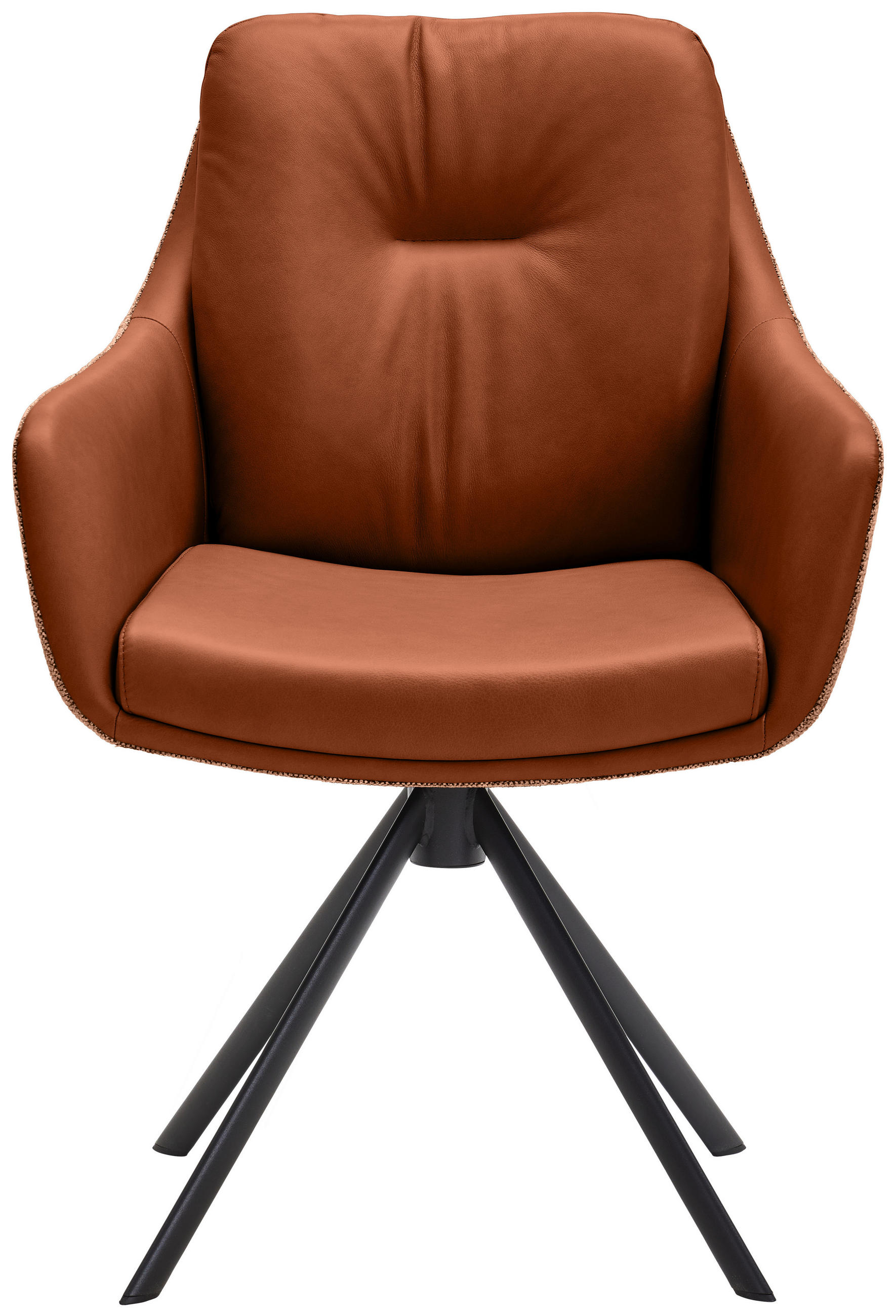 ARMLEHNSTUHL  in Eisen Webstoff Kombination Echtleder/Stoff pigmentiert  - Cognac/Schwarz, Design, Leder/Textil (62/90/65cm) - Waldwelt