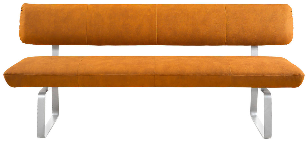 SITZBANK 200/88/68 cm Edelstahlfarben, Cognac  - Edelstahlfarben/Cognac, Design, Textil/Metall (200/88/68cm) - Venjakob