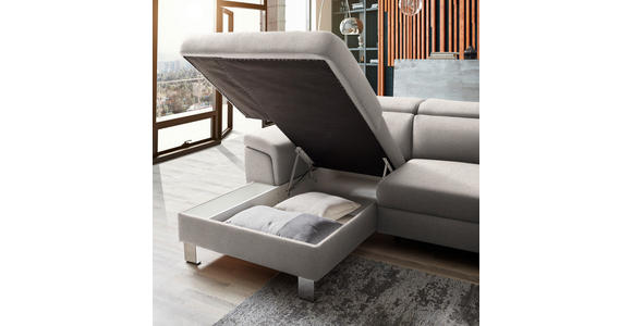 ECKSOFA inkl. Funktionen Ecru Webstoff - Ecru/Silberfarben, Design, Textil/Metall (167/250cm) - Xora