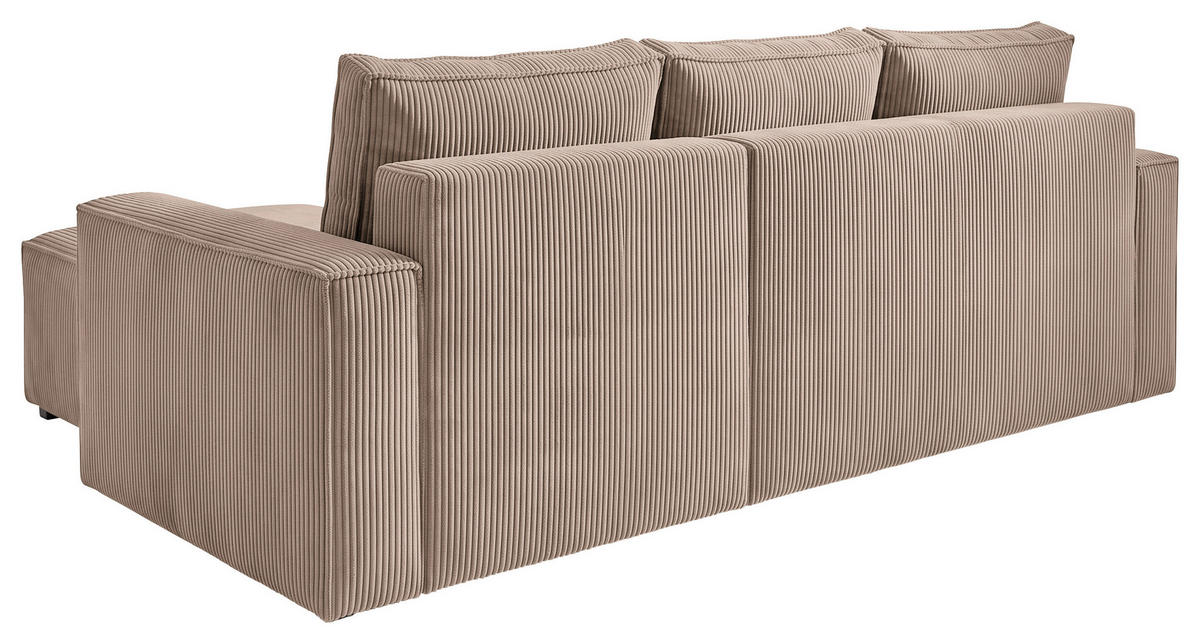 ECKSOFA Beige Cord Rückenkissen, Bettkasten, Schlaffunktion, Rücken echt, Liegefläche im Originalstoff  - Beige/Schwarz, MODERN, Kunststoff/Textil (232/140cm) - Xora