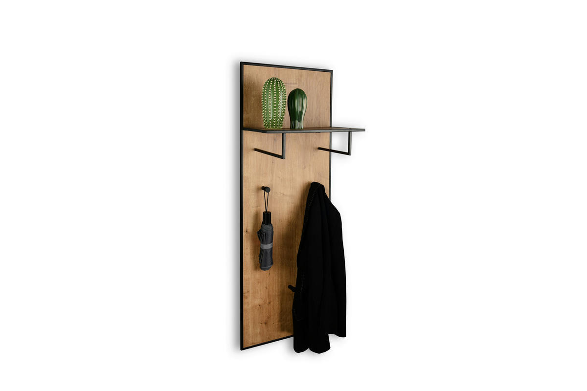 WANDGARDEROBE  in Schwarz, Eiche Artisan  - Schwarz/Eiche Artisan, Basics, Holzwerkstoff/Metall (43/122/25cm) - Milino