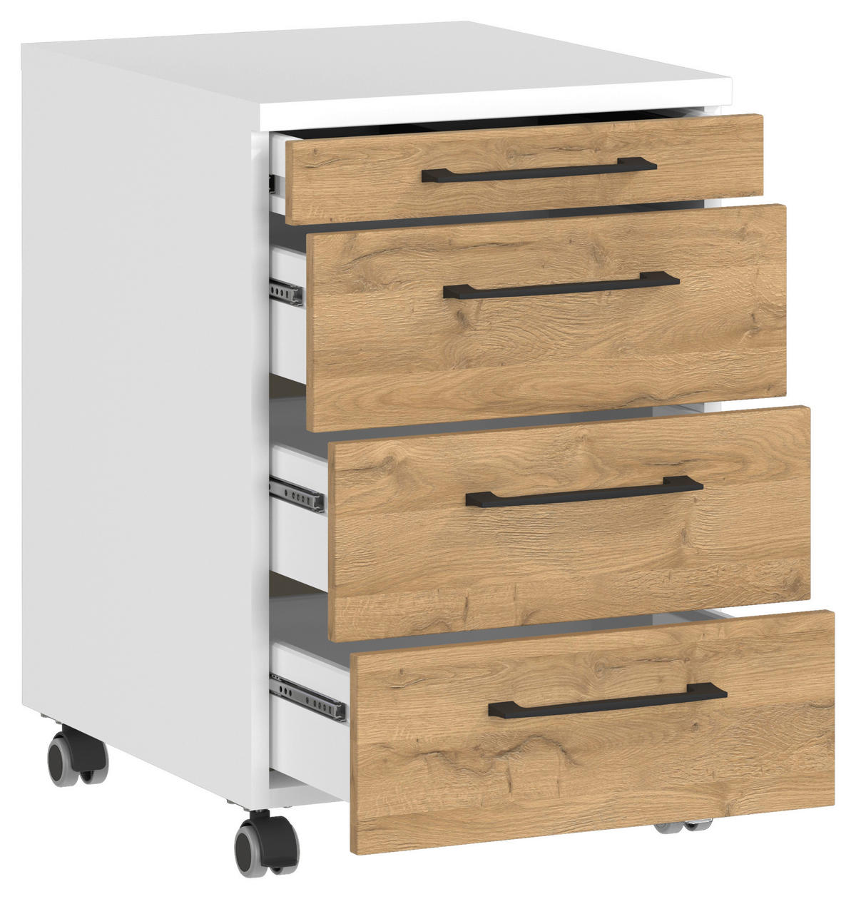 ROLLCONTAINER Weiß, Eichefarben  - Eichefarben/Schwarz, MODERN, Holzwerkstoff/Kunststoff (42/61/49cm) - Germania