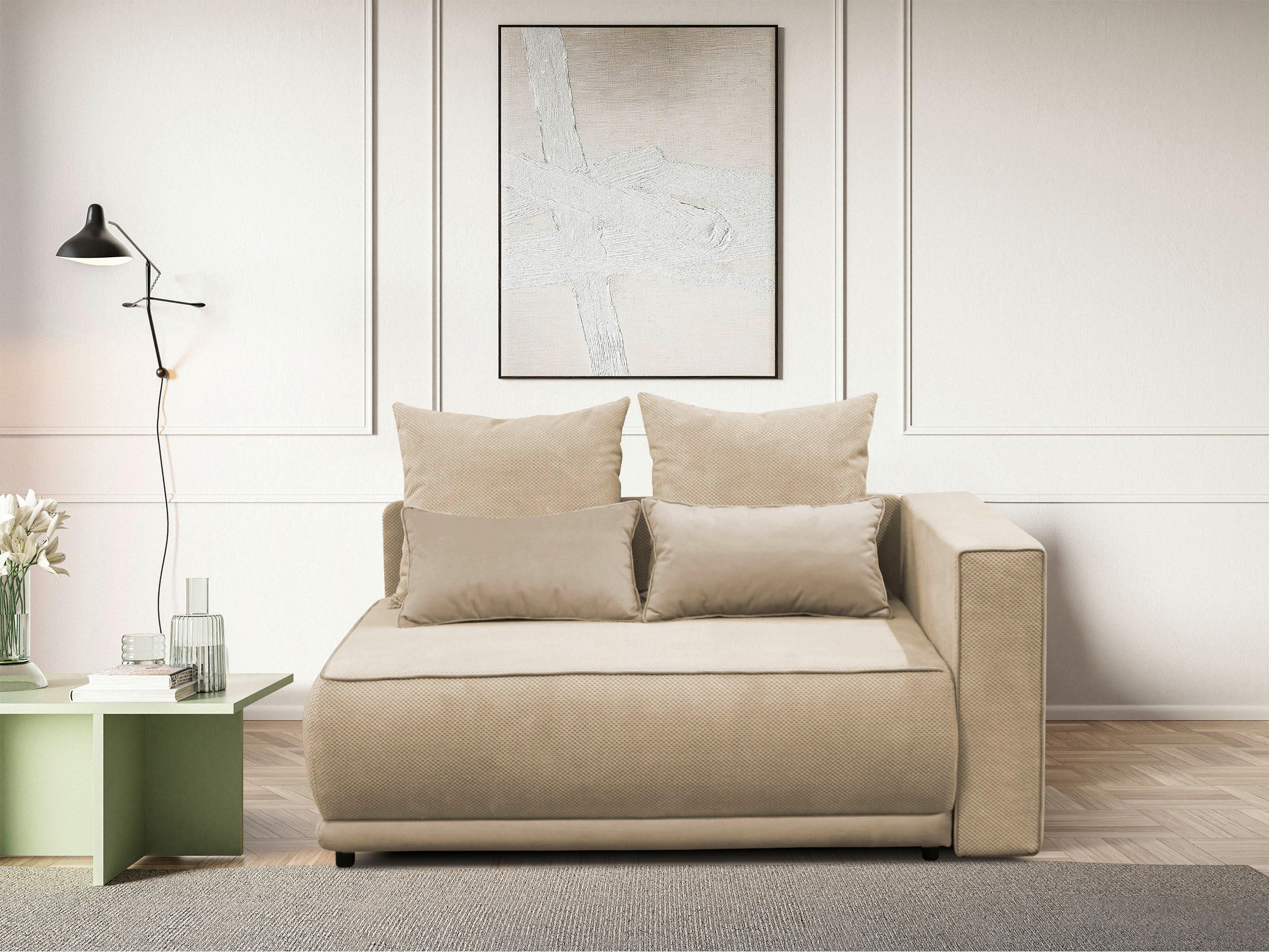RÉCAMIERE Creme Plüsch  - Creme/Rosa, Design, Kunststoff/Textil (168/73/99cm) - MID.YOU