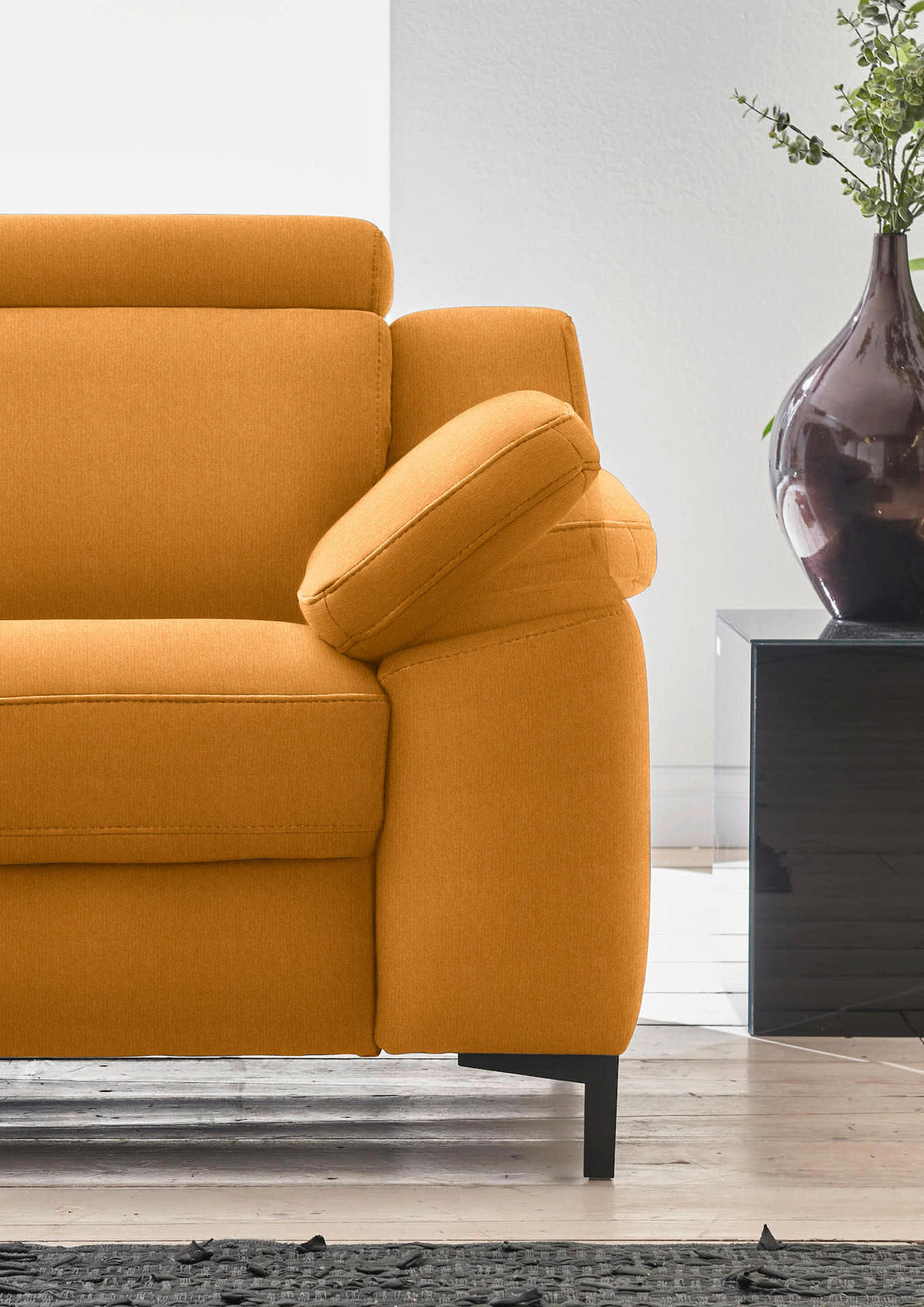 3-SITZER-SOFA in Chenille Currygelb  - Currygelb/Schwarz, Design, Textil/Metall (230/104/104cm) - Valdera